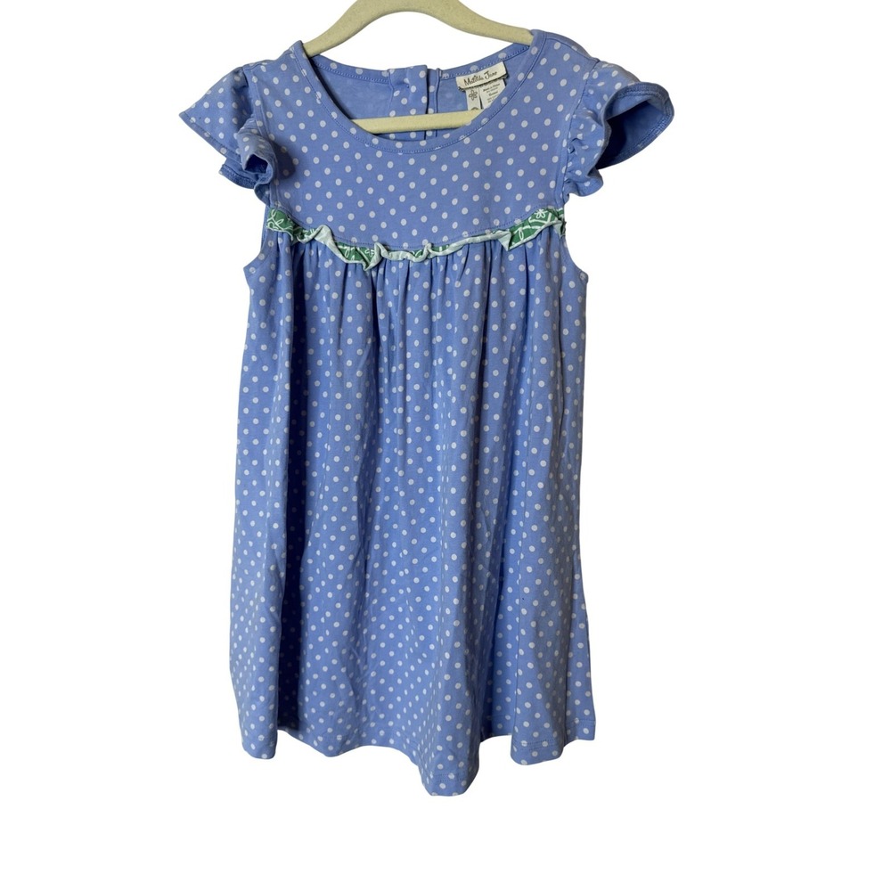 Matilda Jane Dress Girls 6 Blue Polka Dot Flutter Sleeve Ruffle Trim Summer